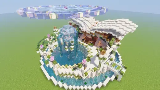 我的世界装饰建筑教程：水元素召唤魔法书喷泉（我的世界投影）——谁能拒绝一本能召唤水元素的魔法书呢？-投影工坊